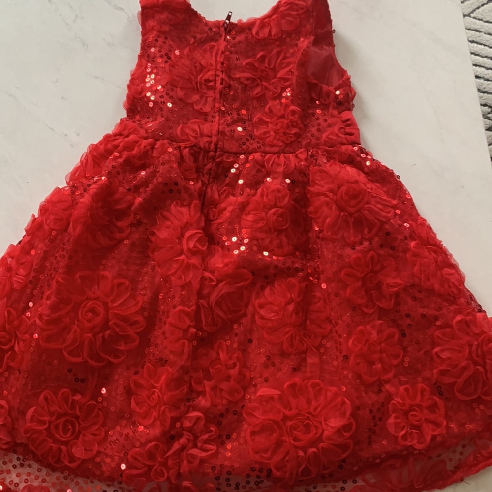 EUC Red Flower Sparkle Dress 4T - Picture 4 of 5